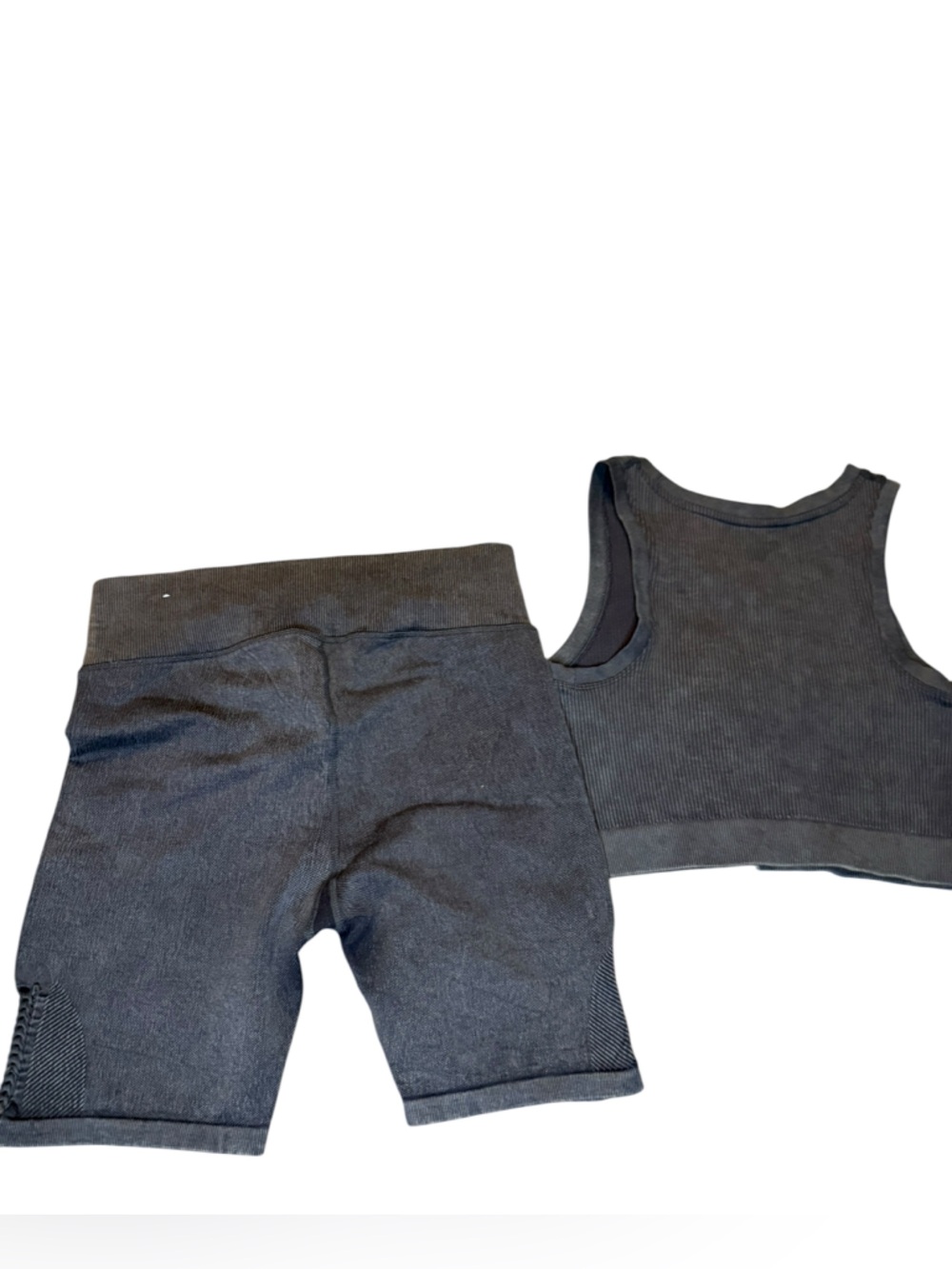 Offline by aerie Black Ribbed High-Rise Bike Shorts and Crop Top Set - Picture 2 of 6